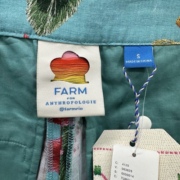 NWT Anthropologie Farm Rio Melanie Bermuda‎ Linen Shorts Sz S Blue Tropical Boho - Picture 8 of 12